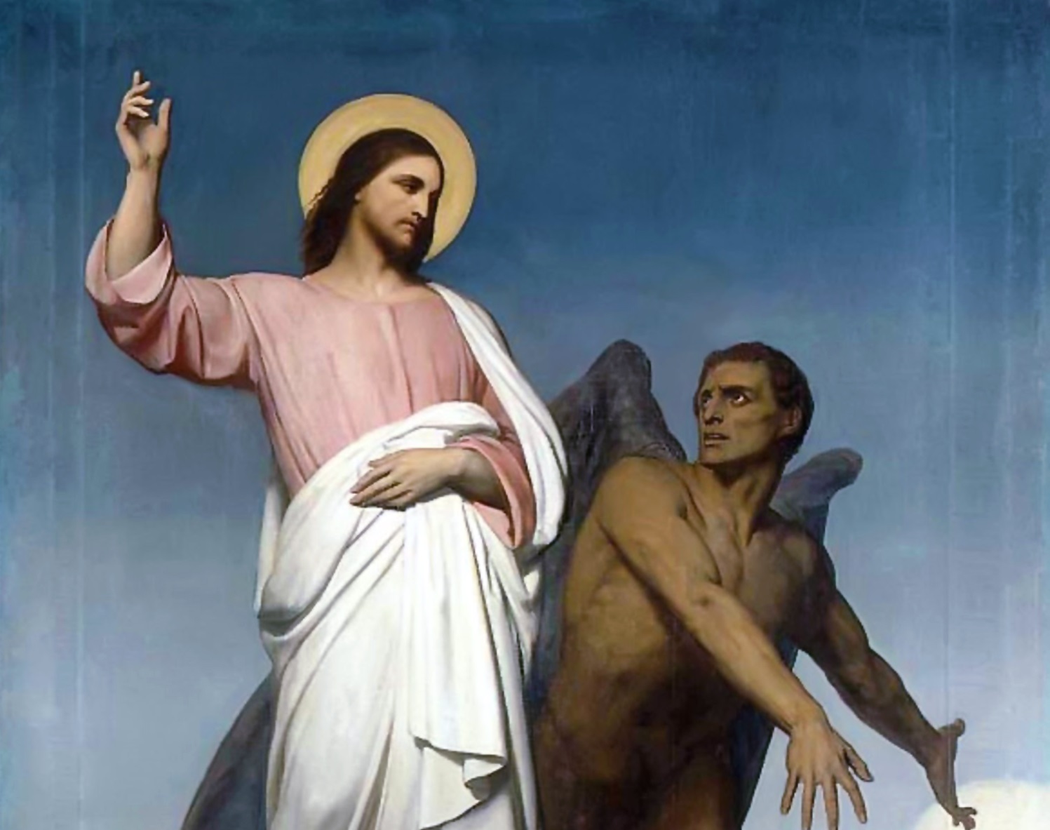 Христос в пустыне картина. Иисус и люцифер. Иисус христос и сатана искушение. Иисус христос и сатана искушение. Искушение христа гюстав доре.