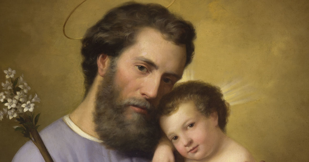 Il dipinto di oggi è: “San Giuseppe con Gesù Bambino”, di Ricardo Balaca y Orejas-Canseco, 1861, olio su tela, Universidad Pontificia de Salamanca, Spagna