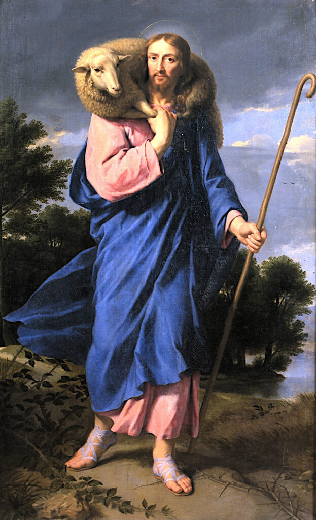 Il dipinto di oggi è: “Il Buon Pastore” di Philippe de Champaigne, 1650, olio su tela, Musée des Beaux Arts, Tours, Francia