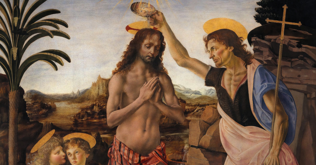Battesimo di Cristo, Verrocchio, Leonardo da Vinci, Uffizi, Firenze
