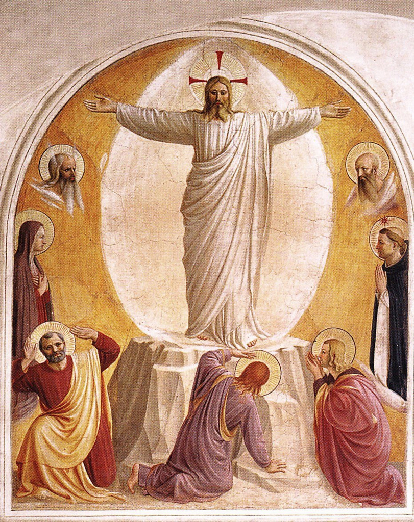 Il dipinto di oggi è: “La Trasfigurazione”, di Fra Angelico (Giovanni da Fiesole), 1446, affresco, 192 x 167 cm, Museo di San Marco, Firenze