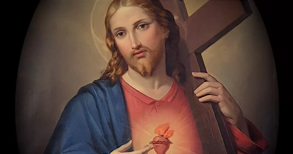 Il dipinto di oggi è: “Sacro cuore di Gesù”, di autore francese della prima metà del XIX secolo, Reims, Collezione privata
